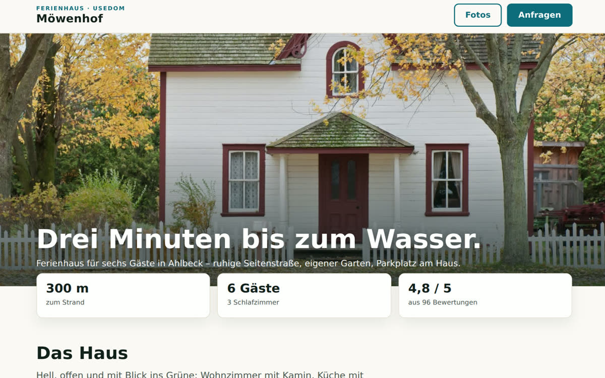 Beispielseite eines Ferienhauses