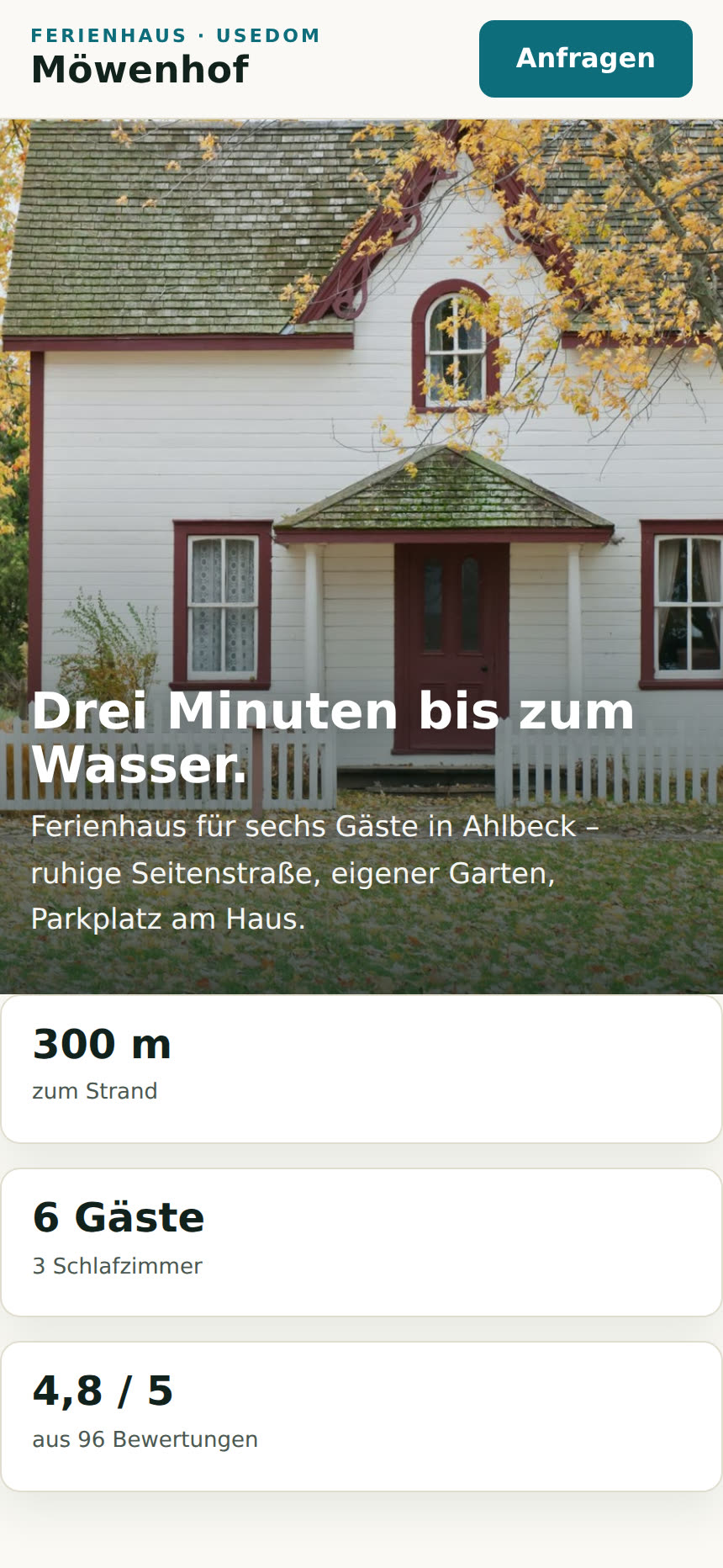 Beispielseite einer Ferienwohnung auf dem Handy